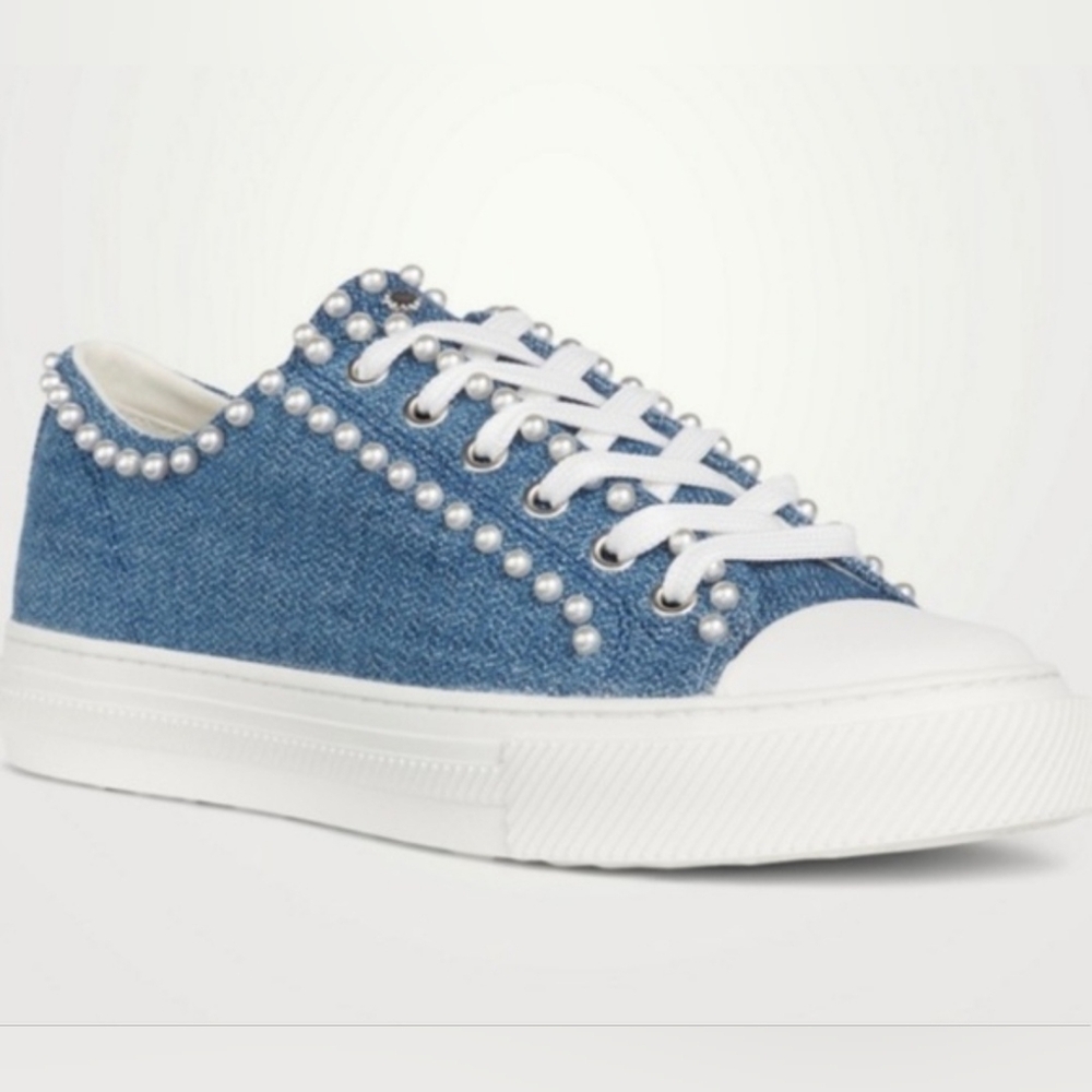 Stuart Weitzman Ollie Denim Mini Pearl Sneakers